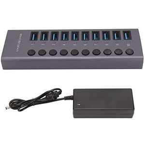 USB-hub met Voeding, Opladen Aluminium Behuizing Gegevensoverdracht 100-240V 10-poorts USB3.0-hub voor Kaartlezer