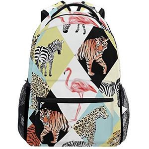 Jeansame Rugzak School Tas Laptop Reistassen voor Kids Jongens Meisjes Vrouwen Mannen Zomer Tropische Dieren Zebra Tiger Luipaard
