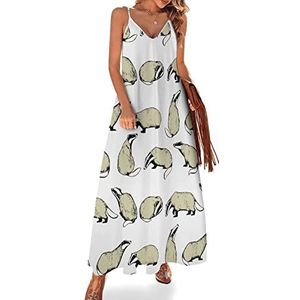 Schattige dassenband maxi-jurken voor dames, V-hals, casual, mouwloos, verstelbare riem, sexy lange jurk