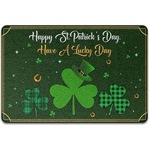 Deurmat bestand tegen vuil entree deurmatten grappige vloermat keukenmatten voor buiten drempel keuken 40 x 60 cm St. Patrick's Day, heb een gelukkige dag, groene klaver klaver voor Ierse familie