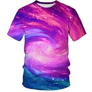 XKYDYF Mannen 3D-bedrukt Modeshirt Zomer Paars Galaxy T-Shirt Mannen Ruimte 3D Afdrukken T-Shirt Universe Korte Mouw Print T-Shirts Grappige Casual Tops