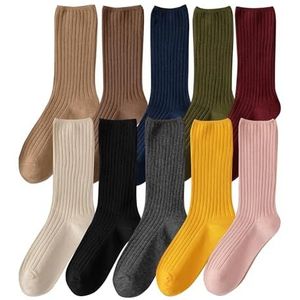YIJIANUO 10Pairs Retro Vrouwen Katoen Losse Sokken Herfst Winter Breien Effen Kleur Lange Zwart Roze Koreaanse Japanse Student Meisjes, Meng, One size