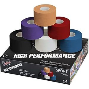 ALPIDEX 6 Stuk Sport Tape Set 3,8 cm x 10 m Zinc Oxid Tape Vingertape, Kleur:Veelkleurig