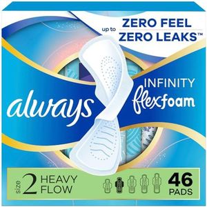 Always Infinity vrouwelijke pads voor vrouwen, maat 2 normaal, met vleugels, ongeparfumeerd, 46 stuks