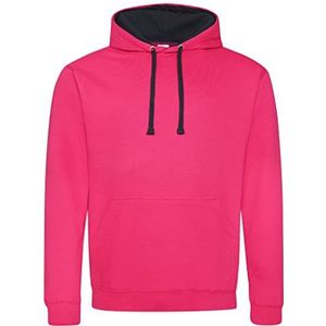 AWDis Heren Varsity Hoodie Hooded Sweatshirt, Hot Roze/Franse Marine, M