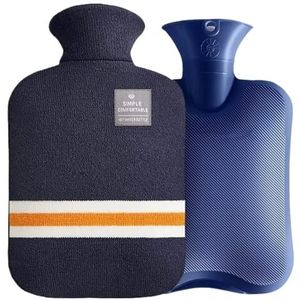 Warmwaterkruik warmwaterkruik met gebreide hoes, duurzame warmwaterzak van 1 l / 2 l voor pijnverlichting, warm en koud therapie, hand- en voetenwarmer warmwaterzak (HWB01-2L-donkerblauw)