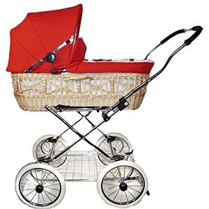 Eichhorn wilgenmand kinderwagen met lederen riemframe mand wilgentenen natuur EVA-wiel. rood