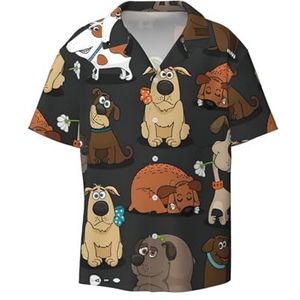 TyEdee Hond Corgi Print Heren Korte Mouw Jurk Shirts met Zak Casual Button Down Shirts Business Shirt, Zwart, 4XL