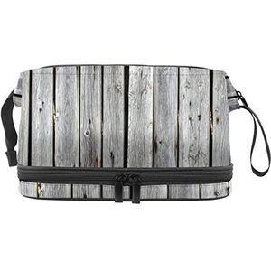 Grote capaciteit reizen cosmetische tas,Houten oude schuur cabine rustieke raad grijs, make-up tas, waterdichte make-up tas organisator, Meerkleurig, 27x15x14 cm/10.6x5.9x5.5 in