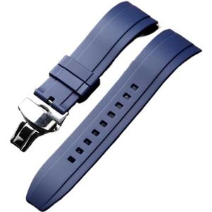 Waterdichte Rubberen Vlindersluiting Band 20 22 24 Mm Mannen Blauw Groen Zwart Snelsluiting Siliconen Armband, Heren Horloge Armband (Color : Bule, Size : 20mm)