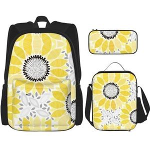 SUHNGE Kerstslinger met verlichting print 3 stuks rugzak schooltas met lunchtas set etui voor meisjes middelbare school, Abstract Zonnebloemen, Eén maat