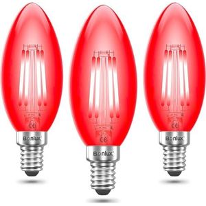 Bonlux - E14 LED-kaarslamp - Rood - 4W - Vervanging voor 40W Gloeilamp - 3 Stuks