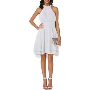 Gyios dress Summer Elegant Women Dresses High Waist Cropped Layered Solid Halter Dress Ladies Casual Sleeveless Chiffon Party Dress-white-l