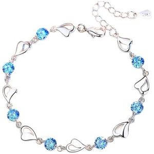 925 Sterling Zilver Zirkoon Liefhebbers Hartvormige Armbanden Kristallen Voor Vrouwen Valentijnsdag Cadeau Bruiloft Partij Sieraden-Blauw