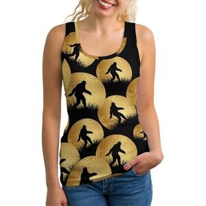 Bigfoot Sasquatch Golden Moon Tanktop voor dames, mouwloos T-shirt, pullover, vest, atletisch, basic shirts, zomer, bedrukt