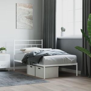 AJJHUUKI Bedden & accessoires Metalen bedframe met hoofdeinde wit 100x200 cm meubels