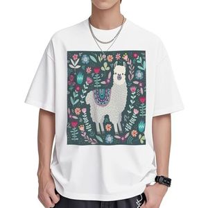 Katoenen T-shirts met bloemenprint voor dames, casual, korte mouwen, tuniek, tops, ronde hals, zomer, basic, losse pasvorm, Wit, S