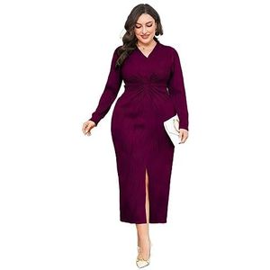 voor vrouwen jurk Plus jurk met gedraaide voorkant en effen zoom met split (Color : Burgundy, Size : XL)