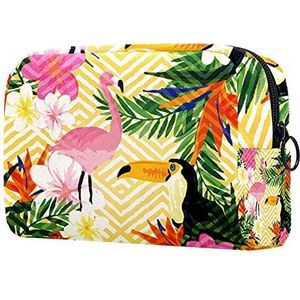 Gouden Golven Flamingo Tropische Bloemen Planten Make-up Tas voor Portemonnee Draagbare Reizen Organizer Tas voor Toiletartikelen Schoonheidstas Waterdichte Geschenken Cosmetische Tassen voor Vrouwen