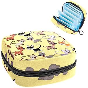 Opbergtas voor maandverband Pads, Menstruatie Cup Pouch, Periode Bag Organizer voor vrouwelijke pads tampons, gele hond kat