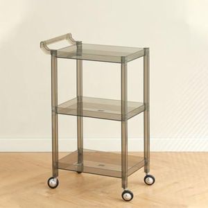 PP-Vic Praktische Rolwagen Van Acryl, 3-Laags Acryl Haarverfkar Met Handvat En 4 Wielen, Transparante Zijtafel Met Opbergrek En Organizer Voor Kapsalon, Woonkamer, Transparant,Grijs