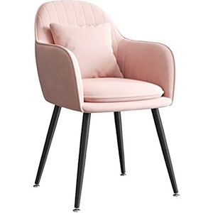 GEIRONV 1 stks fluwelen keukenstoel, for woonkamer slaapkamer appartement make-up stoel met kussen zwarte metalen benen eetkamerstoel Eetstoelen (Color : Pink)