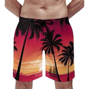 Strand Zonsondergang Palm Tree Mens Beach Shorts Sneldrogende Board Shorts Mesh Voering Strandbroek Gym Zwembroek M