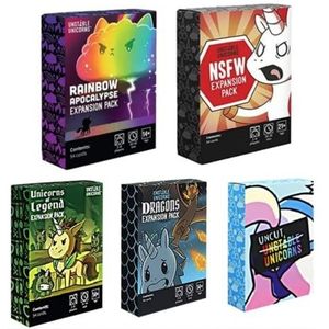 Unstable Unicorns Onstabiel eenhoornbordspel NSFW-uitbreiding + Dragon + Legend + Uncut + Rainbow Pack Instabiel eenhoorn-deck strategiekaartspel voor volwassenen (5-delige uitbreiding)