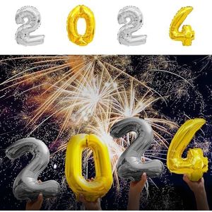 Ballongasset 2024 folieballon met cijfers 2 x 2 zilver 1 x 0 + 1 x 4 goud | heliumfles 140 l gasvulling voor 20 ballonnen (1 x ballonset 2024)