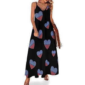 Amerikaanse vlag hart vrouwen sling maxi jurken V-hals casual mouwloze verstelbare riem sexy lange jurk