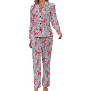 Rode Eenhoorns En Zilveren Glitter Dames Pyjama Set Gedrukt Pj Set Nachtkleding Pyjama Loungewear Sets XL