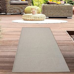 CARPETIA Moderne outdoor tapijt, loper, klein, weerbestendig, onderhoudsvriendelijk, kleurecht, natuur, sisal-look, plat weefsel, balkon, tuin, terras, beige, 80 x 150 cm