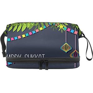 Grote capaciteit reizen cosmetische tas,Gelukkige Sukkot,Make-up tas,Waterdichte make-up tas organisator, Meerkleurig, 27x15x14 cm/10.6x5.9x5.5 in
