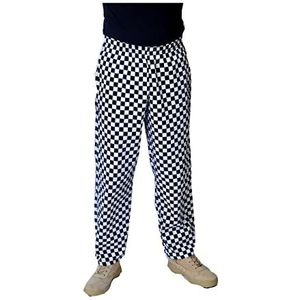 IBEX Chef-koksbroek voor dames en heren, uniseks, koksbroek met trekkoord, lichte poly-katoenen professionele keukenbroek (XS–5XL), Zwart/Wit Check, XXL