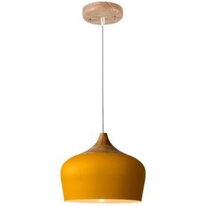 LANGDU Amerikaanse stijl kroonluchter Macaron houten lampenkap modern eenvoudig decor aluminium hanglampen restaurant koepel hanglamp verlichting for keukeneiland studeerkamer woonkamer bar (Color :