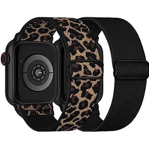 2 Stuks | Elastische Solo Loop horlogebanden | Compatibel met Apple Watch 42 mm - 44 mm | Gevlochten Nylon | Verstelbare Vervangingsbanden | Compatibel met Apple Watch Series 7/6/5/4/3/2/1/SE | Unisex