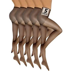 sesto senso 5 paar transparante panty's voor dames, meisjes, 15 den, onzichtbaar, dun, versterking, 5 stuks - zwart, L