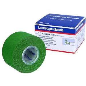 BSN Leukotape 3,75 cm x 10 m sporttape, ademend, scheurvast, tapeverband voor sport en vrije tijd, niet elastisch, huidvriendelijk tape (groen, 6 rollen)