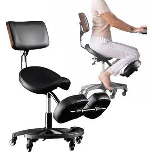 Verstelbare Zadelkrukstoel Met Rugleuning, Voetsteun, Ergonomische Rolstoel, In Hoogte Verstelbaar 15 Cm, Geschikt For Salon, Massage, Fabriek, Winkel