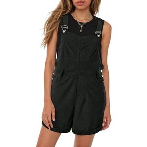 BANGHA Jumpsuits Voor Vrouwen Zomer Casual Vrouwen Korte Overalls Boyfriend Stijl Jumpsuit Effen Kleur Multi Pocket Shorts Zomer Jumpsuits Voor Fijne Vrouw Loose-Fit, Zwart, XL