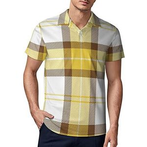 Geel en bruin Tartan Buffalo Plaid Heren Golf Polo-Shirt Zomer Korte Mouw T-shirt Casual Sneldrogende Tees S