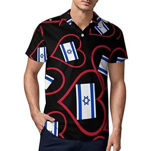 I Love Israel Red Heart heren golf poloshirt zomer korte mouw T-shirt casual sneldrogende T-shirts 2XL