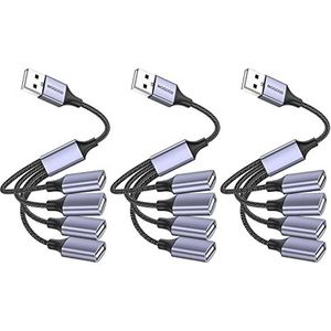 MOGOOD USB Splitter 4 in1 USB Kabel USB Hub USB naar USB Adapter USB Splitter met meerdere aansluitingen USB naar 4 USB Jack Multi Port Kabel Converter USB Power Extension Cable voor PC/Car/TV