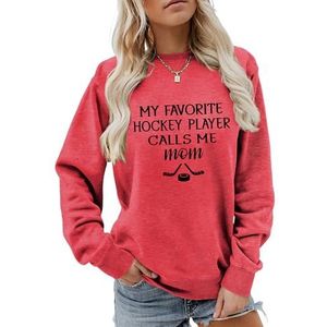 MLZHAN Vrouwen Hockey Sport Sweatshirts Mijn Favoriete Hockeyspeler Calls Me Mom Shirt Moederdag Casual Mama Sweatshirt, Rood, S