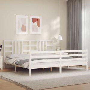 AUUIJKJF Bedden & accessoires bedframe met hoofdeinde wit 200x200 cm massief houten meubels