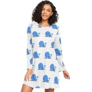 LI ZHI XIN Nachthemd voor dames, lange mouwen, nachthemd, nachthemden, slaapkleding, ronde hals, losse grote maten, nachtkleding, XXXL, schattig walvispatroon, Meerkleurig, S