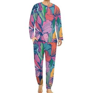 Heldere Abstracte Vintage Bloem Mannen Pyjama Set Lounge Wear Lange Mouw Top En Bodem 2 Stuk Nachtkleding