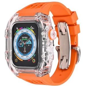 INSTR Transparante behuizing + band voor Apple Watch-serie 9 8 7 45MM horlogeband Volledige dekking Armband Modificatie Kit voor iWatch-serie 6 5 4 44mm(Color:Orange,Size:44mm)