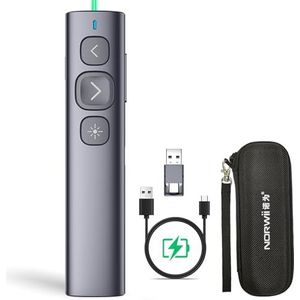 Norwii N95 Presentatieklikker met USB-A&C ontvanger, oplaadbare PowerPointklikker, presentatieafstandsbediening, draadloze presenter met groot bereik voor tablet/Laptop/e-Book (Groen, BLE&USB-AC)