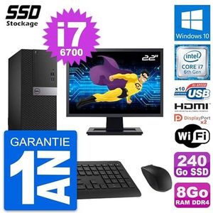 Dell PC Tower 5050, display 22 inch, Intel i7-6700, 8 GB SSD, 240 GB, HDMI, Windows 10, wifi (gereviseerd)